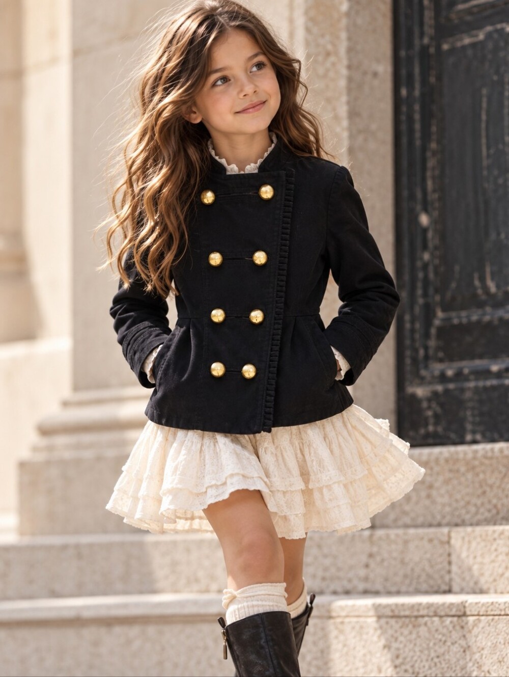 Gap Kids Girls Black Corduroy Military Band Jacket Gold Buttons 8Y